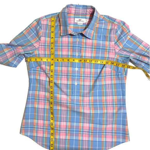 Vineyard Vines Women's Blue Pink Plaid 3/4 Button Popover Top Long Sleeve Size 6 - Picture 7 of 8